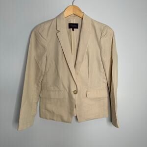 Buckley Tailors Blazer Women Size 2 Beige Good Cotton Linen One Button Chic